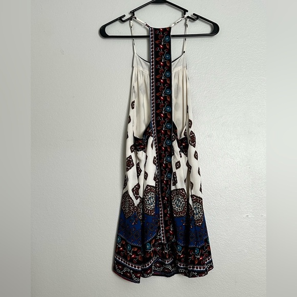 Solemio Cream and Blue Boho Mini Dress - Picture 4 of 13